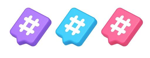 Hashtag button social network media communication symbol internet message key 3d speech bubble isometric icon vector