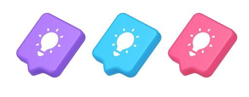 Light bulb illuminated innovation idea button brainstorming creative solution 3d speech bubble isometric icon vector