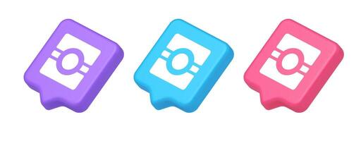 Camera photo application button multimedia photograph service 3d realistic speech bubble isometric icon vector