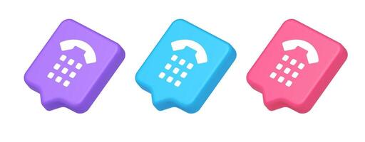 Phone call button application handset mobile contact communication 3d realistic speech bubble isometric icon vector