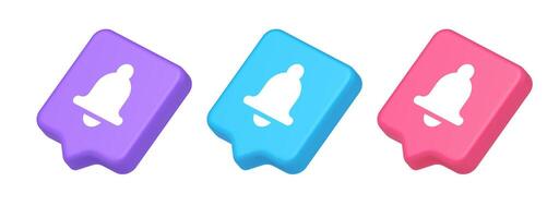 Bell ring audio sound button signal push reminder cyberspace interface notification 3d speech bubble isometric icon vector