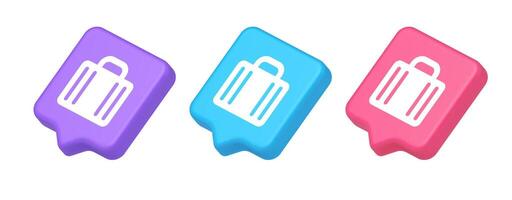 Suitcase baggage briefcase button office business accessory travel tourism element 3d speech bubble isometric icon vector