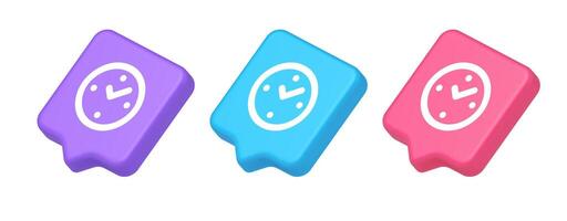 Watch time control button alarm clock deadline checking web app design 3d realistic speech bubble isometric icon vector