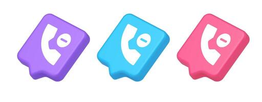 Phone call delete contact communication button voice conversation web interface app 3d speech bubble isometric icon vector