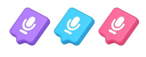 Microphone sound live recording button web app design radio music broadcasting 3d speech bubble isometric icon vector