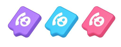 Phone contact call helpdesk customer support button telephone talk service 3d realistic speech bubble isometric icon vector