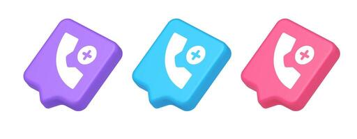 Phone call add contact communication button voice conversation web interface app 3d speech bubble isometric icon vector
