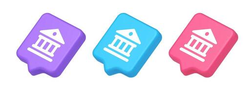 Museum antique building columns button gallery mythology civilization house 3d realistic speech bubble isometric icon vector