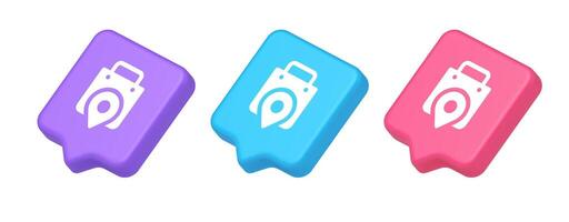 Shop location map pin with shopping bag button web app design realistic speech bubble isometric icon vector