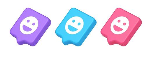 Smiley emoticon comic face emoji button laughing social network reaction happy 3d speech bubble isometric icon vector