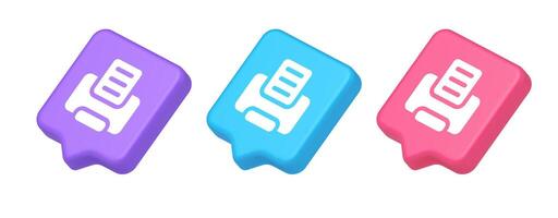 Printer machine device for paper document print button ink printout technology 3d speech bubble isometric icon vector