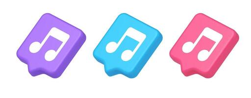 Music note audio sound button audio sound listening production 3d realistic speech bubble isometric icon vector