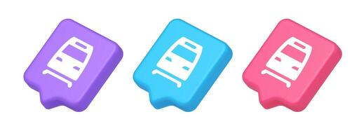 Train railway subway locomotive button rail passenger transportation travel 3d realistic speech bubble isometric icon vector