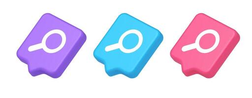 Browsing internet searching button magnifying glass analyzing information 3d realistic speech bubble isometric icon vector