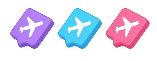 Airplane plane travel button flying vehicle commercial jet navigation 3d realistic speech bubble isometric icon vector