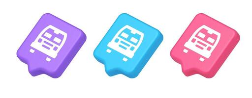 Bus automobile passenger transportation button city transfer journey 3d realistic speech bubble isometric icon vector