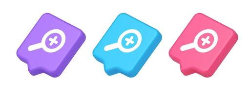 Zoom search cyberspace information button discovery magnifying glass plus 3d realistic speech bubble isometric icon vector