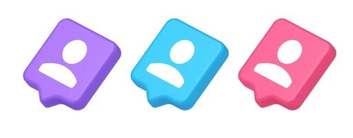 User person human contact button cyberspace account information web app 3d realistic speech bubble isometric icon vector