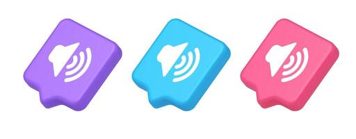 Volume sound button speaker acoustic level noise wave control 3d realistic speech bubble isometric icon vector