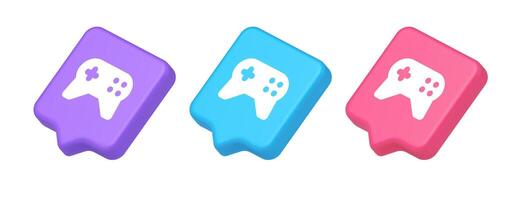 Gamepad controller virtual gaming connect button joystick joypad web app 3d realistic speech bubble isometric icon vector
