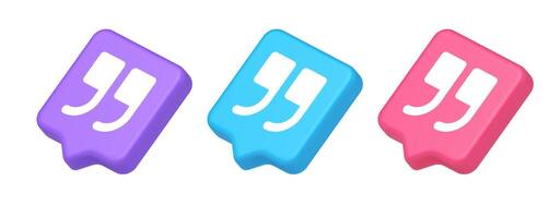 Quotes mark button chat comment cyberspace conversation dialogue 3d realistic speech bubble isometric icon vector