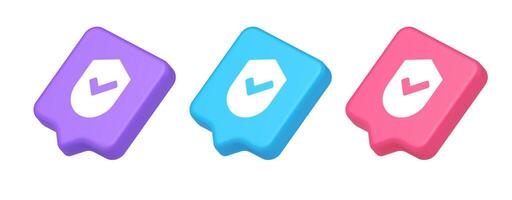 Done checkmark shield button success protection approved password web app 3d realistic speech bubble isometric icon vector