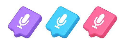 Microphone voice sound recording broadcasting button web app media communication 3d speech bubble isometric icon vector