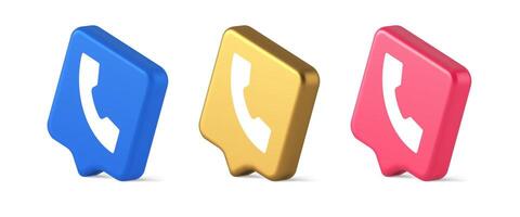 Helpline hotline call center phone handset squared button 3d realistic speech bubble isometric icon vector