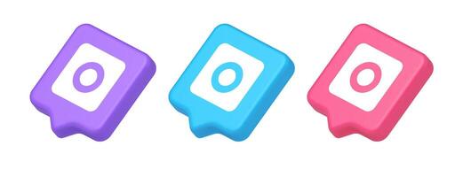 Camera photo shooting button multimedia content creation web application 3d speech bubble isometric icon vector