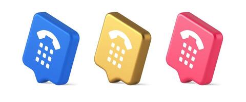Phone call button application handset mobile contact communication 3d realistic speech bubble isometric icon vector