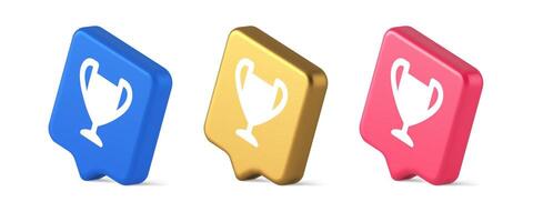Cup trophy award best win achievement button first place game online connection 3d speech bubble isometric icon vector