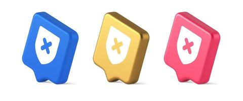 Decline shield button cross mark wrong unsend defense virtual guard 3d realistic speech bubble isometric icon vector