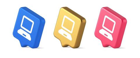Computer network connection button digital information browsing 3d realistic speech bubble isometric icon vector