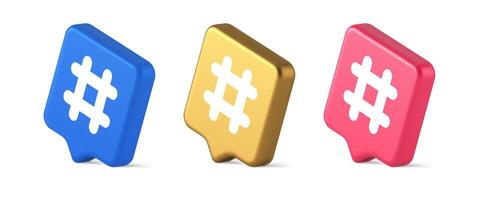 Hashtag button social network media communication symbol internet message key 3d speech bubble isometric icon vector
