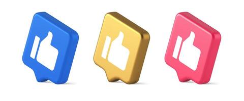 Thumb up like cool button cyberspace approve acceptance communication 3d realistic speech bubble isometric icon vector