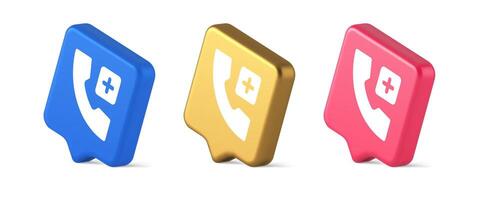 Call phone add emergency hotline service squared button 3d realistic speech bubble isometric icon vector
