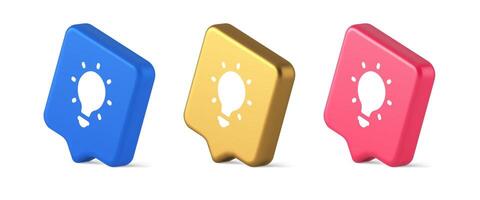 Light bulb illuminated innovation idea button brainstorming creative solution 3d speech bubble isometric icon vector