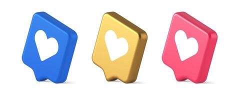 Dating application mobile interface button with heart social network communication 3d speech bubble isometric icon vector