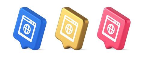Browser website internet searching online connection button web page information 3d speech bubble isometric icon vector