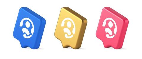 Customer support helpdesk assistance button call helpline connection 3d realistic speech bubble isometric icon vector