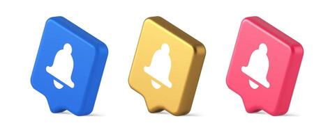 Bell ring audio sound button signal push reminder cyberspace interface notification 3d speech bubble isometric icon vector