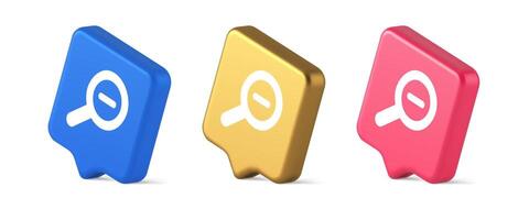 Zoom out magnifying glass button optical internet search discovery monitoring 3d speech bubble isometric icon vector