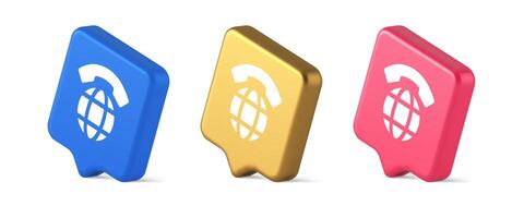 Global phone communication button internet telephone connection 3d realistic speech bubble isometric icon vector