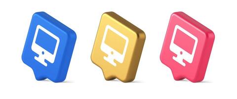 Computer monitor connection button cyberspace digital technology 3d realistic speech bubble isometric icon vector