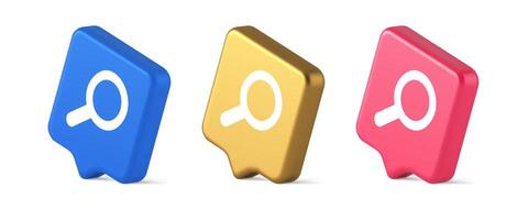 Browsing internet searching button magnifying glass analyzing information 3d realistic speech bubble isometric icon vector