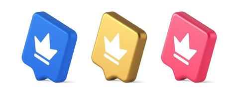 Crown button royal medieval king queen headdress web app 3d realistic speech bubble isometric icon vector