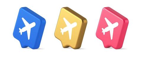 Airplane plane travel button flying vehicle commercial jet navigation 3d realistic speech bubble isometric icon vector