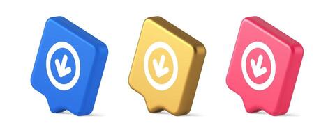 Down arrow circle frame button web interface pointer navigation app 3d realistic speech bubble isometric icon vector