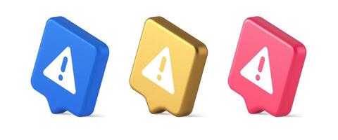 Exclamation point triangle button attention advice mark important information 3d speech bubble isometric icon vector