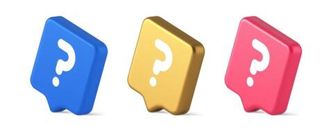 Question mark button advise attention answer FAQ point internet info support 3d speech bubble isometric icon vector